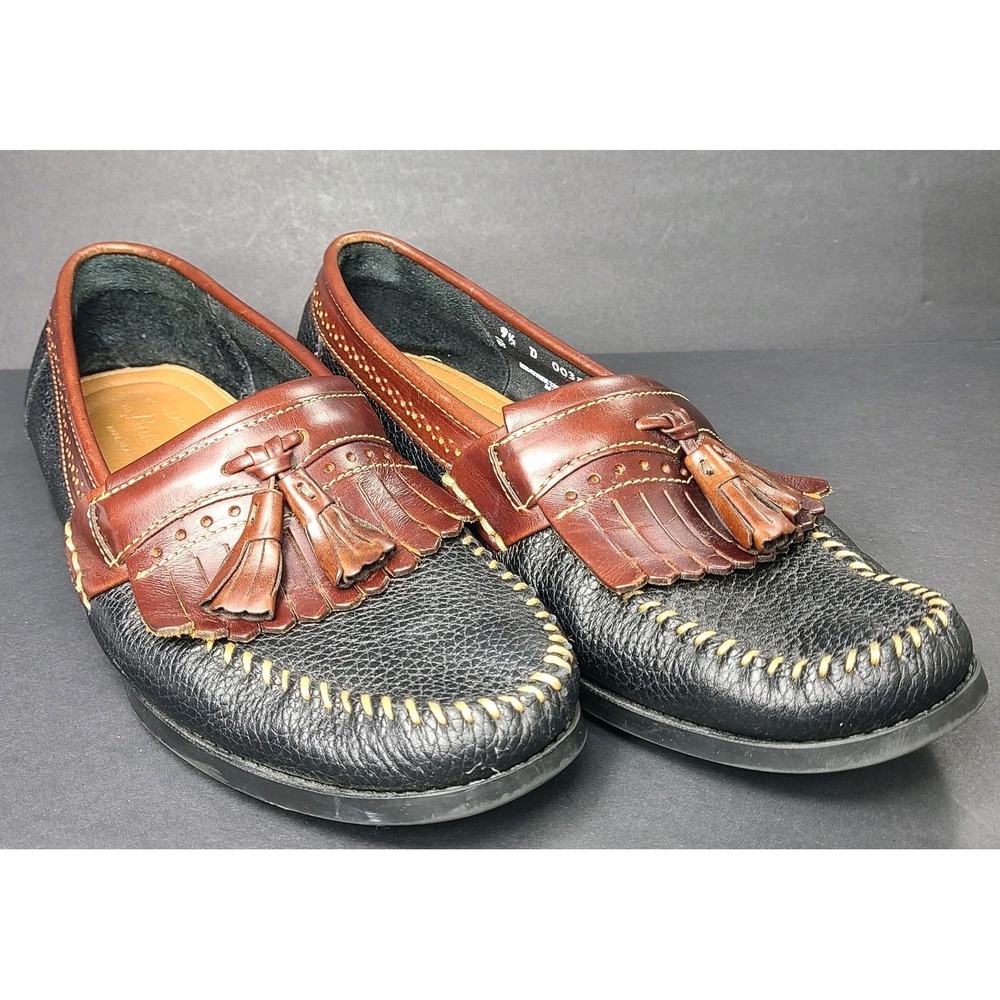 G.H. Bass Men's Tassel Loafers – Size 9.5D – Black & Brown Leather Moc Toe Dress